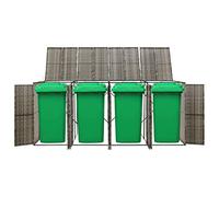 Wheelie Bin Box for 4 Bins, Grey with Lid and Lock, Poly Rattan Wheelie Bin House with Door, Waste Bin Cover for Garden, Patio, Outdoor, 274 x 80 x 117 cm