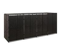 Wheelie Bin Box for 4 Bins Made of Poly Rattan, Black, 274 x 80 x 117 cm with Lockable Doors and Lid, Weatherproof Wheelie Bin Cover for Garden, Patio and Outdoor Use