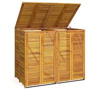 Wheelie Bin Box Made of Solid Acacia Wood for 2 Bins 140 x 89 x 117 cm with Double Door, Locking and Practical Lid for Garden, Patio and Outdoor Use