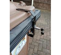 Wheelie bin lid Lock The Ultimate lid Lock. Fabricated galvanised Steel Construction with inbuilt Push fit pinlock, no Seperate Padlock Required. Easy Clip on and Clip Off.