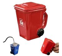 Wheelie Bin Shaped Ceramic Coffee Mug, Novelty Trash Can Style Cup with Free Spoon, 400ml Funny Dustbin Mug for Home Desk Office & Gifting (Red)