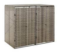Wheelie Bin Shed 2-Bin PE Rattan Grey 140x80x117cm Powder-Coated Lockable Steel