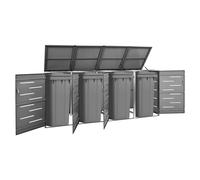 Wheelie Bin Shed Anthracite 4-Bin Galv Steel Stainless Frame 276.5x77.5x112.5cm
