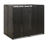 Wheelie Bin Shed Black 140x80x117cm PE Rattan Steel Frame 2-Bin Outdoor Storage