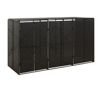 Wheelie Bin Shed Black PE Rattan 3-Bin 207x80x117cm Powder-Coated Steel Frame UK
