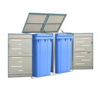 Wheelie Bin Shed Blue Galvanised Steel Stainless Frame 138x77.5x112.5cm Lockable