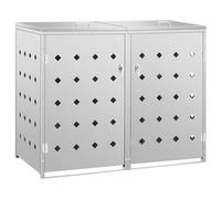 vidaXL Double Wheelie Bin Shed 240L Stainless Steel Garbage Bin Box Outdoor