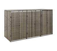 Wheelie Bin Shed Grey 3-Bin PE Rattan Lockable Doors 207x80x117 cm With Lock XL
