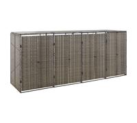 Wheelie Bin Shed Grey PE Rattan & Steel 4-Bin Storage 274x80x117 cm Lock Secure