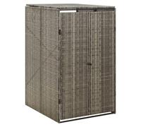 Wheelie Bin Shed Grey PE Rattan with Steel Frame 70x80x117cm 1-Bin Outdoor Lock