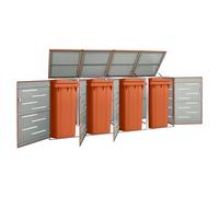 Wheelie Bin Shed Quadruple 276.5 x 77.5 x 112.5 cm Orange Stainless Steel