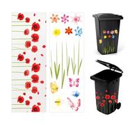 Wheelie Bin Stickers 2 x Decorative Stickers Flower Dustbin Daisy Flower Design Wall Decoration for Bin Fridge Home Decorations (Red)