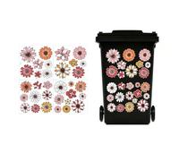 Wheelie Bin Stickers, Tivleed Sticker, Floral Stickers - 32 Colourful Daisy Decals, 4 Self-Adhesive Sheets for Bin, Fridge, Wall Indoor Outdoor Decoration