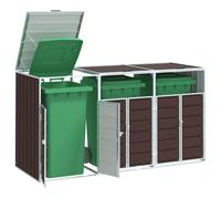 Wheelie Bin Storage Brown Powder-Coated Steel 216x81x115cm 3x240L Triple Vented