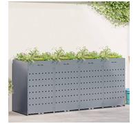 Wheelie Bin Storage Grey Powder-Coated Steel 68x77.5x121.5cm Planter Roof 4-Bin