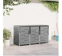 Wheelie Bin Storage Grey Stainless Steel 207x77.5x112.5cm Expandable 3-Bin Quiet