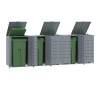 Wheelie Bin Storage Shed Grey 345x79x117 cm Powder-Coated Steel for 5 Bins