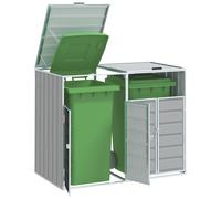 vidaXL Wheelie Bin Storage for Double Bins Garden Store Trash Cover Grey Steel