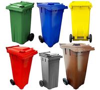 Wheelie Bins Compact 140L Red, Blue, Green, Brown, Grey & Yellow Home Workplace Waste Disposal Bins Ideal for Flats, Garages, Factories, Warehouses With Strong Rubber Wheels & Lids (Blue)