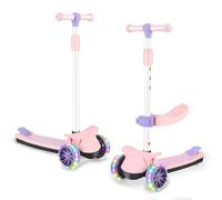 Wheelive 2 in 1 Kids Scooter with Removable Seat, Light up 3 Wheels Kick Scooter with 4 Adjustable Height Toddler Scooters Sit or Stand Ride for Boys & Girls 2-10 Years Old,Pink