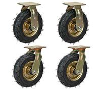 Wheels 4Pack 8" & 10" Pneumatic Caster Wheels Durable & Elastic Replacement Rollers for Furniture Carts & Workbenches with Brakes & Mounting Plate Fixed + Swivel Ø200mm