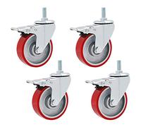 Wheels 4pcs Swivel Stem Furniture Caster,Red Polyurethane Industrial Castors Wheel,Bolt Mount M12x30mm,Heavy Duty,Mute,1323lb Max Capacity,Replacement for Carts,Trolley,Workbench (4in,Brake) (Color :