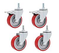 Wheels 4pcs Swivel Stem Furniture Caster,Red Polyurethane Industrial Castors Wheel,Bolt Mount M12x30mm,Heavy Duty,Mute,1323lb Max Capacity,Replacement for Carts,Trolley,Workbench (4in,Brake) (Color :