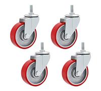 Wheels 4pcs Swivel Stem Furniture Caster,Red Polyurethane Industrial Castors Wheel,Bolt Mount M12x30mm,Heavy Duty,Mute,1323lb Max Capacity,Replacement for Carts,Trolley,Workbench (4in,Brake) (Color :