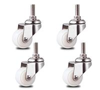 Wheels 4pcs White PA Nylon Furniture Casters,Swivel Stem Castor Wheel,304 Stainless Steel Bracket,Threaded Stem M10x25mm,105kg Capacity,for Small Devices (1.5in,Brake) (Color : Brake+Universal, Size
