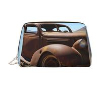 Wheels Abandoned in The Desert Leather Makeup Bag, Large-Capacity Travel Storage Bag, Dual-Purpose Toiletries and Makeup Bag