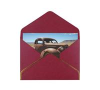 Wheels Abandoned In The Desert Luxury Pearl Paper Greeting Card With Gold Border, Blank Inside, With Envelope - Birthday, Wedding, Christmas, Valentine