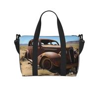 Wheels Abandoned in The Desert Travel Tote Bag Unisex, Water-Resistant Weekend Gym Bag, Large Capacity Adjustable Shoulder Strap Travel Bag