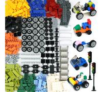 Wheels and Axles Sets with Steering Wheels& &Windshield&Traffic Light, Over 400pcs Classic Bricks Pieces and Car Parts Kits, Basic Bulk Building Blocks Vehicles with Tires