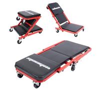 WheelX Mechanic Creeper 36-inch 3-in-1 Mode Z Seat 340lbs Capacity, Foldable Garage Adjustable Rolling Folding with 6pcs Wheels Roller, Lay Down Sit Lean Back, Under Car Auto Repair (Red Frame)