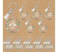 Whemyreat 30 Pcs Christian Bible Acrylic Keychain Kit, Single Sided Pattern Shatterproof Keyring, Transparent Round Flowers Keyring with Tassel, Various Styles for Christian Gift Souvenir 6cm Diameter