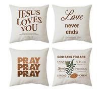 Whemyreat 4 Pack Christian Boho Throw Pillow Cover, 18" Cotton Throw Pillow Covers Christian Gift, Bible Verse Jesus Religious Decorative Cover, Summer Autumn Fall Cushion Case Home Decor Sofa Couch
