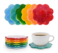 Whemyreat 6 Pcs Colorful Resin Coaster, 4.3" Boho Scalloped Edge Coasters, Non-Slip Multicolour Cup Coasters, Reusable Drinks Coasters for Coffee Table Desk Kitchen, Heat Resistant Desktop Protection