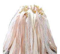 Whemyreat Pack of 50 Champagne Wedding Walls with Bell, Romantic Lace Sticks with Wedding Ribbons, Magic Wands Wedding Streamers, Guest Gifts, Silk Fairy Stick, for Weddings, Holiday Parties