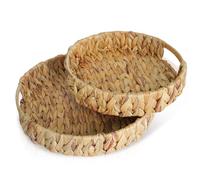 Whemyreat Set of 2 Coasters Made of Water Hyacinth, Boho Decorative Placemats Tray Round, Braided Basket, Seagrass Basket, Small and Round, Decorative Fruit Bowl, Decorative Bowls, Basket Storage,