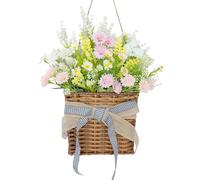 Whemyreat Spring Wreath with Daisies,Artificial Door Wreath Flower Basket for Front Door, Hanging Basket, Front Door Decoration,Spring and Summer Wreath for Home Decoration,Easter Wreath Kit