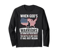 When God is Warriors Go Down On Their Knees Jesus US Flag Long Sleeve T-Shirt