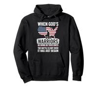When God is Warriors Go Down On Their Knees Jesus US Flag Pullover Hoodie