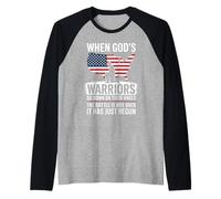 When God is Warriors Go Down On Their Knees Jesus US Flag Raglan Baseball Tee