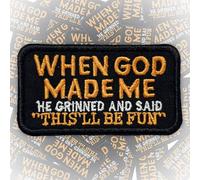 When God Made Me He Grinned Patch 3 Inches Funny Christian Religious Jesus Bible Humor Iron On/Sew On Embroidery Fabric Applique Patches for Trucker Hats Clothes Backpack DIY Accessories Mom Gifts