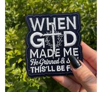 When God Made Me He Grinned & Said This'll Be Fun Patch 3 Inches Christian Cross Religious Iron On/Sew On Embroidery Fabric Applique Patches for Backpack Vest Dog Harness Morale Military Gifts Mom Dad
