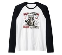 When God Made Me He Laughed Raccoon Design Raglan Baseball Tee
