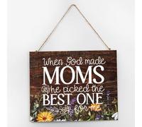 When God Made Moms He Picked The Best One for Me Established Wood Sign Rustic Decor Distressed Signs Painted Wood Wall Sign for Dinning Room Nursery Window 10x12 Inch