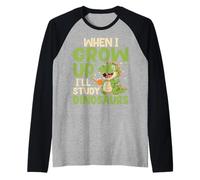 When I Grow Up I'll Study Dinosaurs Kids Funny Dino Raglan Baseball Tee