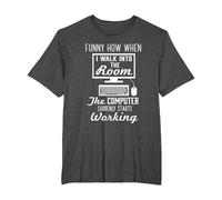 When I Walk in The Room The Computer Works IT Geek T-Shirt, Men's Big and Tall, Dark Heather Grey, 5X Tall