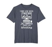 When I Walk in The Room The Computer Works IT Geek T-Shirt, Men's Big and Tall, Heather Blue, 3X Tall